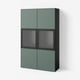 BESTÅ Storage combination w glass doors, black-brown/Krukmakare dark grey-green, 120x42x193 cm