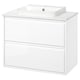 Modern bathroom cabinet with marble top, sleek handles, spacious storage.