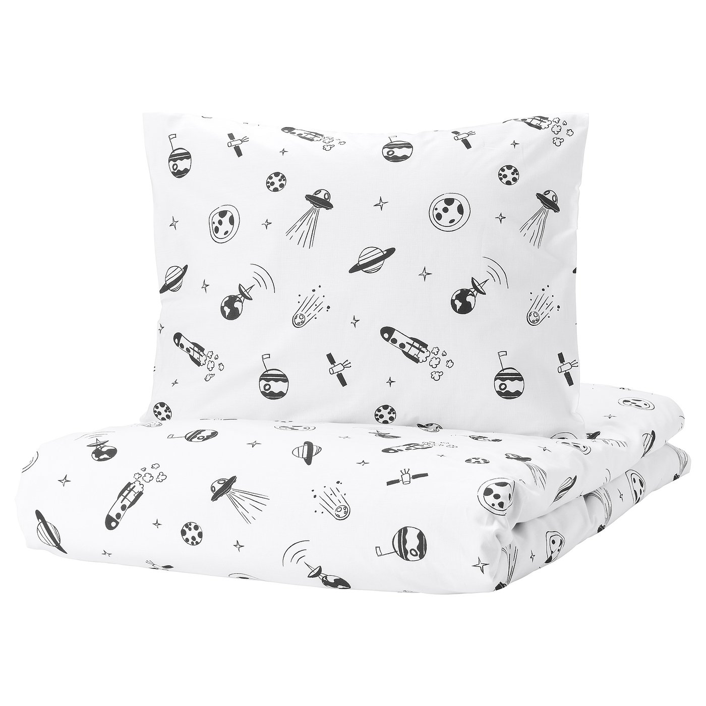 AFTONSPARV duvet cover and pillowcase, space white/black