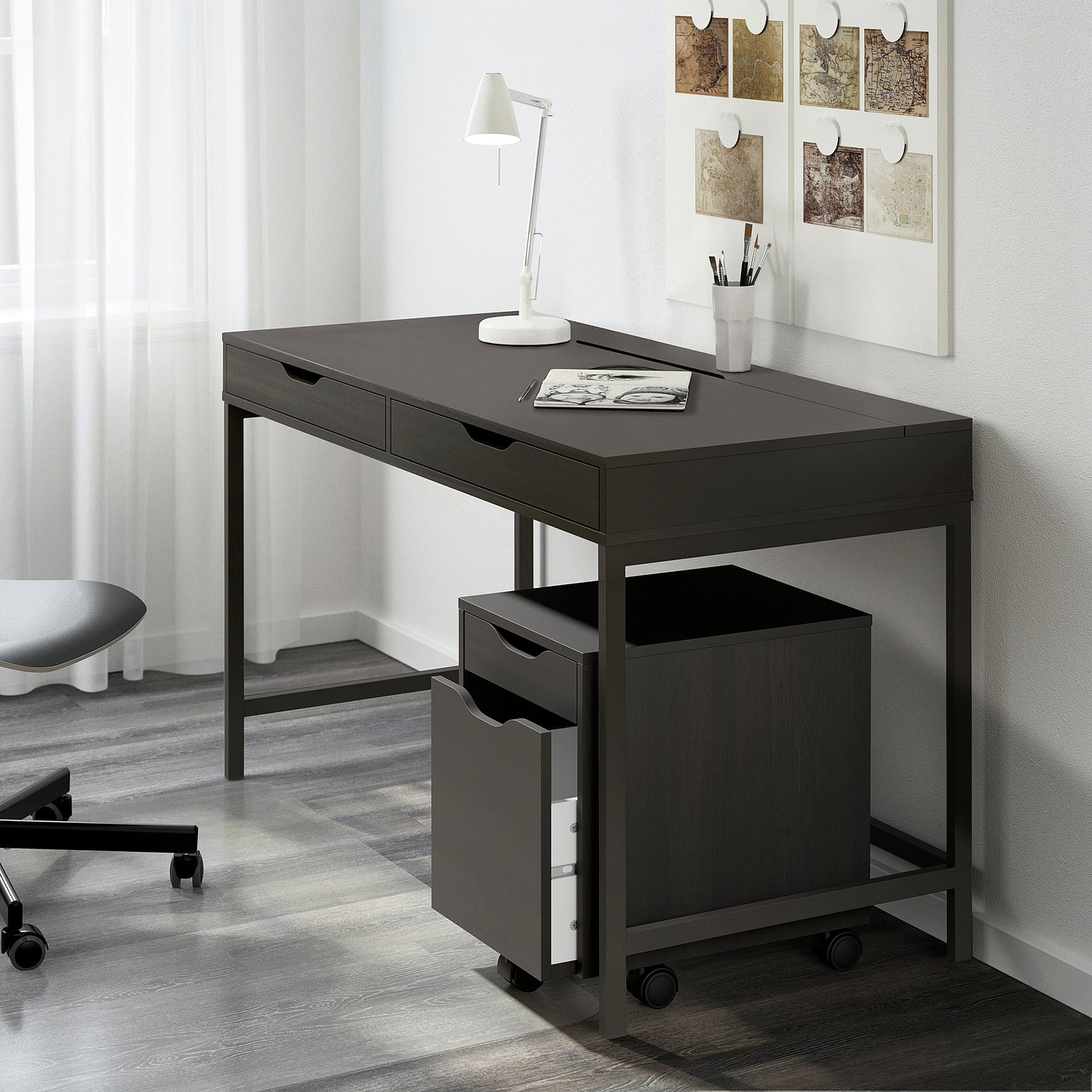 ALEX drawer unit on castors, black-brown/black, 36x50 cm - IKEA