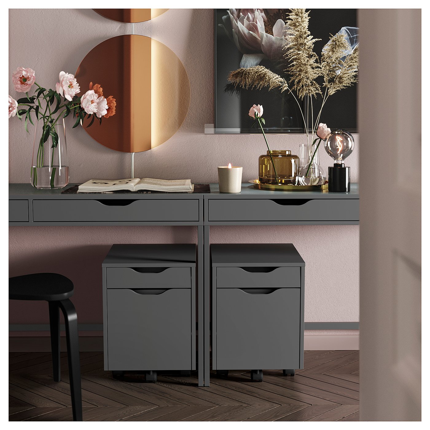 ALEX drawer unit on castors, dark grey/black, 36x50 cm - IKEA