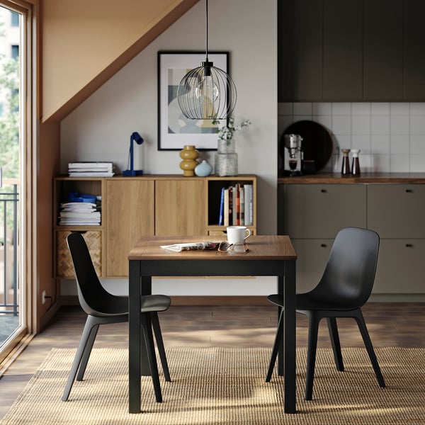 ÅLHULT / ODGER Table and 2 chairs, black/brown/anthracite, 80x74 cm