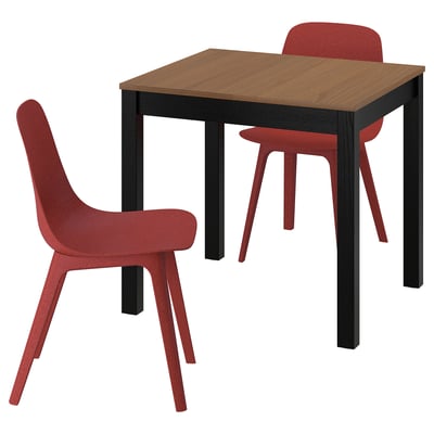 ÅLHULT / ODGER Table and 2 chairs, black/brown/red, 80x74 cm