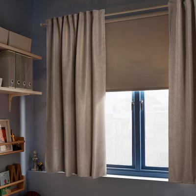 ANNAKAJSA Room darkening curtains, 1 pair, beige/with heading tape, 145x135 cm