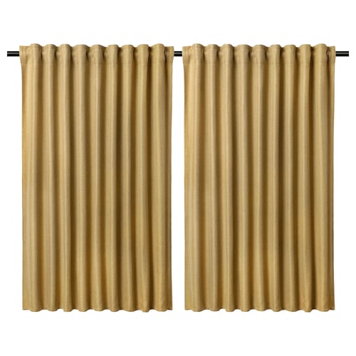ANNAKAJSA Room darkening curtains, 1 pair, yellow-brown/with heading tape, 145x135 cm