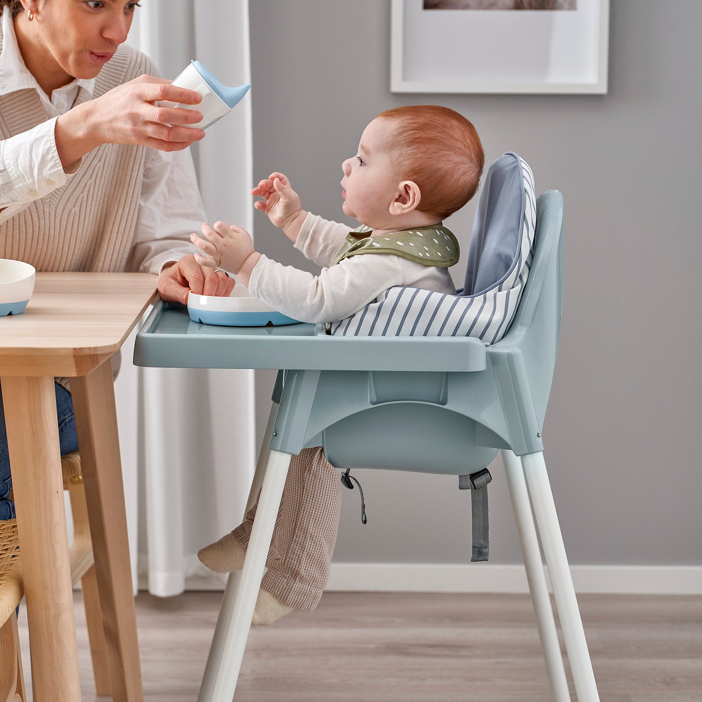 ANTILOP highchair with tray, grey-blue/white - IKEA