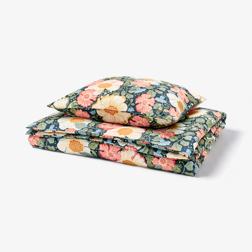 ARENBOK Duvet cover and pillowcase, dark blue/floral pattern, 150x200/50x60 cm