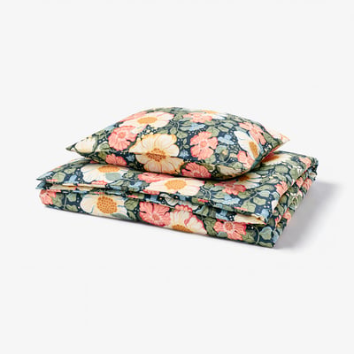 ARENBOK Duvet cover and pillowcase, dark blue/floral pattern, 150x200/50x60 cm