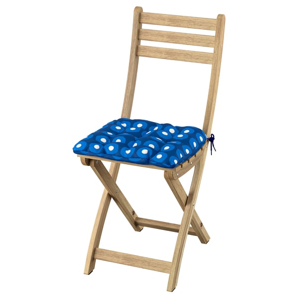 ASKHOLMEN Chair, outdoor, foldable acacia/Klösan dark blue