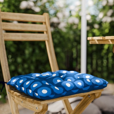 ASKHOLMEN Chair, outdoor, foldable acacia/Klösan dark blue