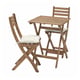 ASKHOLMEN Table+2 folding chairs, outdoor, dark brown/Kuddarna light grey-beige, 60x62 cm