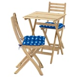 ASKHOLMEN Table+2 folding chairs, outdoor, foldable acacia/Klösan dark blue, 60x62 cm