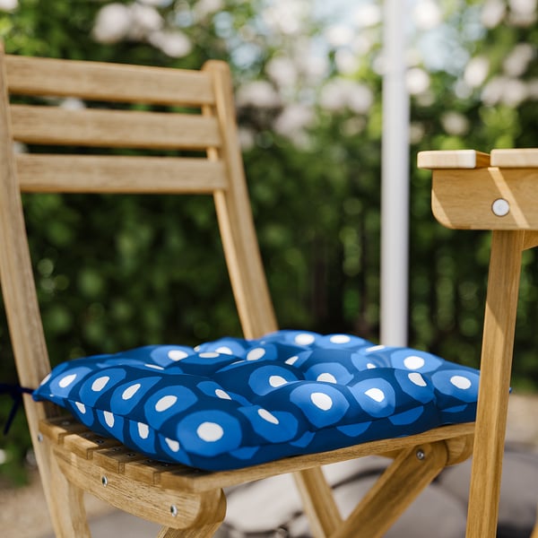 ASKHOLMEN Table+2 folding chairs, outdoor, foldable acacia/Klösan dark blue, 60x62 cm