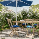 ASKHOLMEN Table+4 folding chairs, outdoor, acacia/Klösan dark blue, 143x75 cm