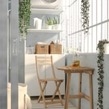 ASKHOLMEN Table for wall+1 fold chr, outdoor, acacia, 70x44 cm