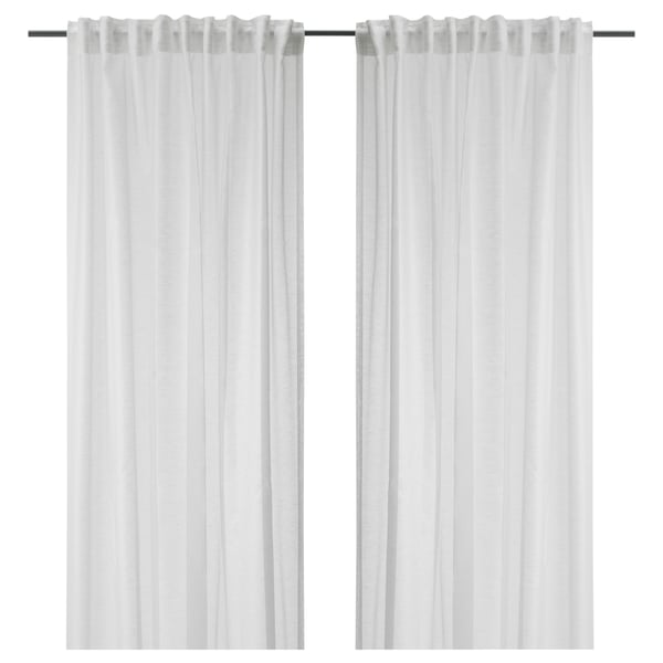 ASKKLOCKA Sheer curtains, 1 pair, white/with heading tape, 145x198 cm
