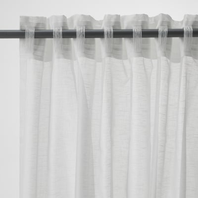 ASKKLOCKA Sheer curtains, 1 pair, white/with heading tape, 145x198 cm