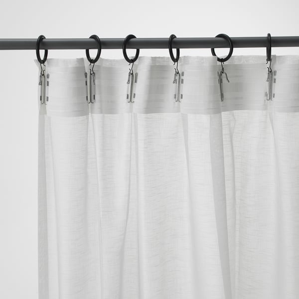 ASKKLOCKA Sheer curtains, 1 pair, white/with heading tape, 145x198 cm