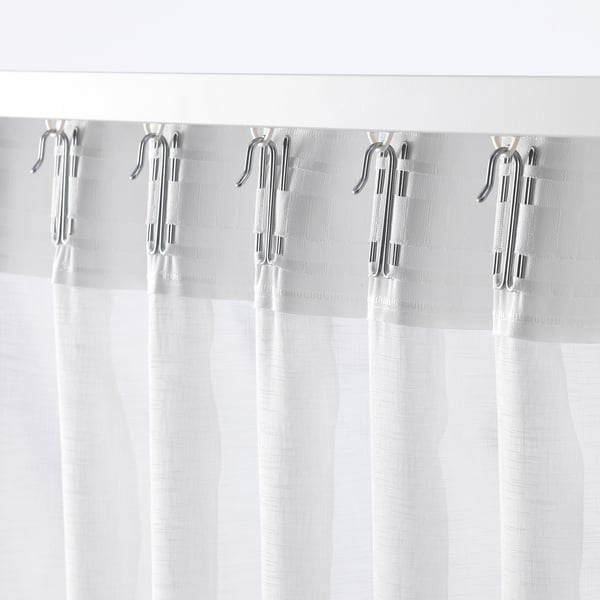 ASKKLOCKA Sheer curtains, 1 pair, white/with heading tape, 145x198 cm