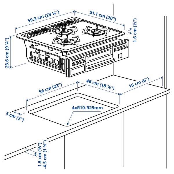 ASKSKÄR LPG gas hob with fish grill, 59 cm