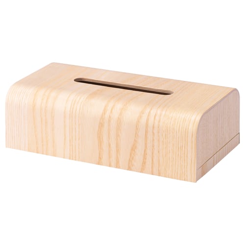 ASPDAGEN wooden tissue box, light beige. Rectangular, sleek design with smooth curves.