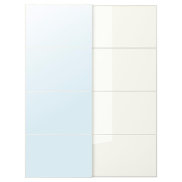 AULI / FÄRVIK Pair of sliding doors, mirror glass/white glass, 150x201 cm