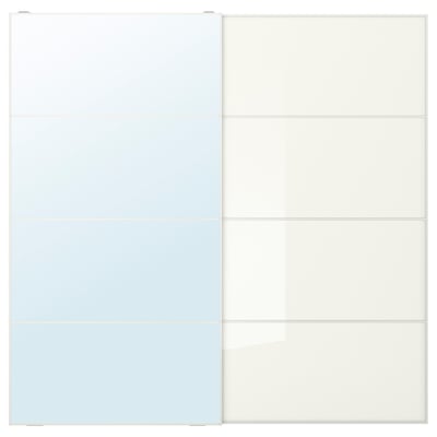 AULI / FÄRVIK Pair of sliding doors, mirror glass/white glass, 200x201 cm