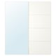 Sliding closet doors, one mirrored, one with two-toned panels. Modern design, durable aluminium frame.