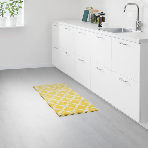 AUNING Kitchen mat, yellow/white, 45x120 cm IKEA