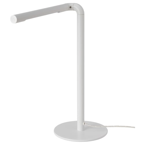 BACKLUNDA lamp, white, adjustable neck, round base, minimalist design.