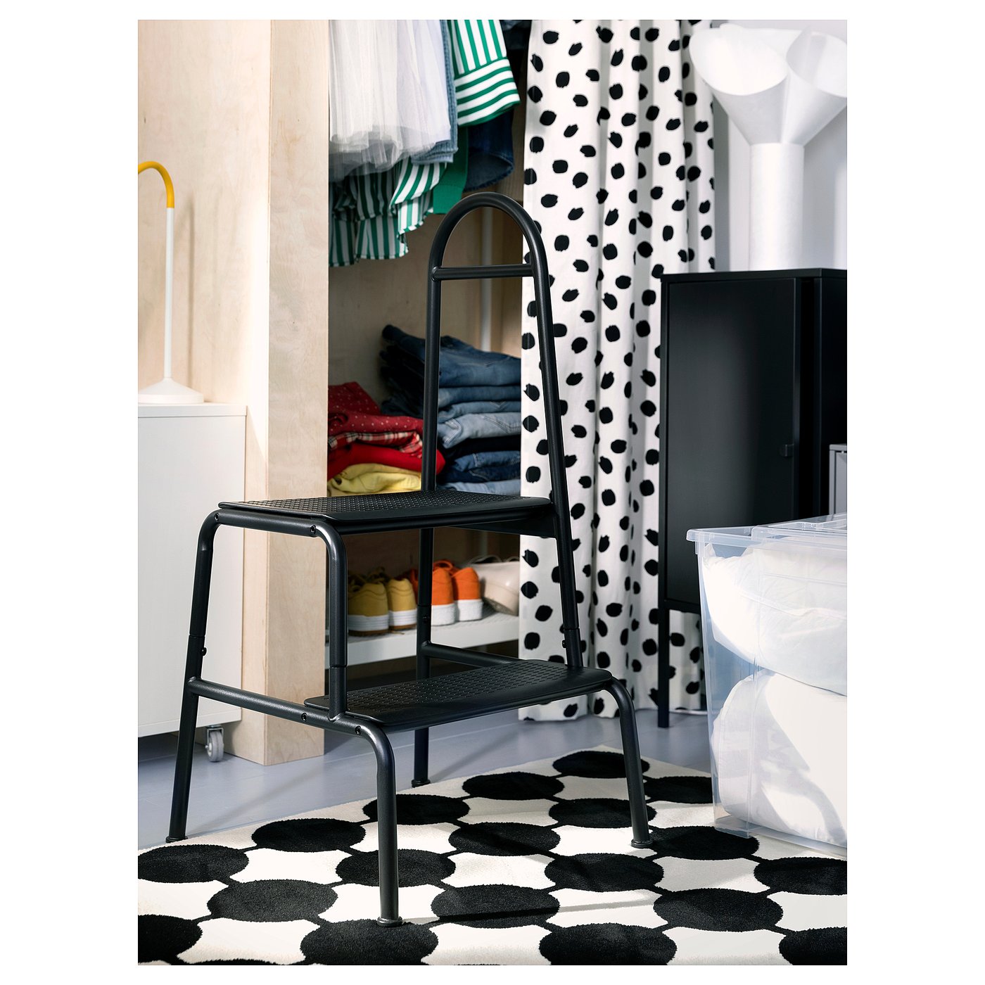 BÄSINGEN step stool with handrail, 2-steps, anthracite - IKEA