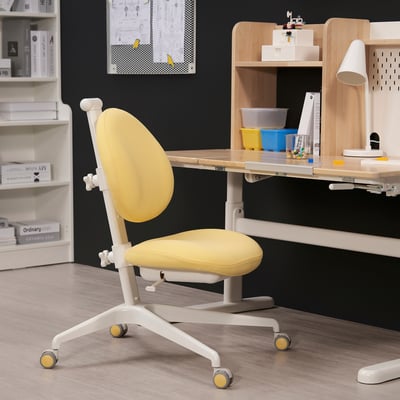BERGLÄRKA / DAGNAR Children's desk and chair, solid birch/yellow, 120x70 cm
