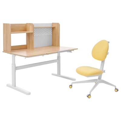 BERGLÄRKA / DAGNAR Children's desk and chair, solid birch/yellow, 120x70 cm