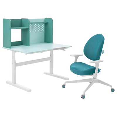 BERGLÄRKA / GUNRIK Children's desk+chair w armrests, turquoise/turquoise, 100x70 cm
