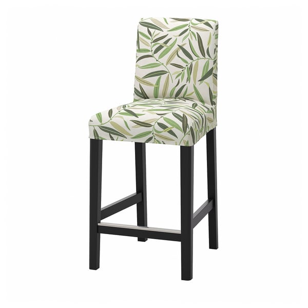 BERGMUND Bar stool with backrest, black/Fågelfors multicolour, 62 cm