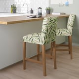 BERGMUND Bar stool with backrest, oak effect/Fågelfors multicolour, 62 cm