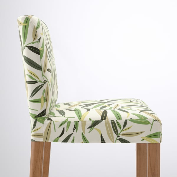 BERGMUND Bar stool with backrest, oak effect/Fågelfors multicolour, 62 cm