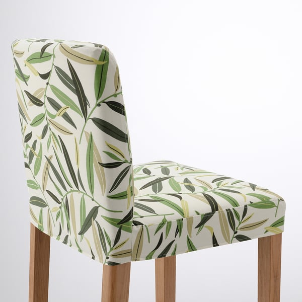 BERGMUND Bar stool with backrest, oak effect/Fågelfors multicolour, 62 cm