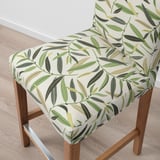 BERGMUND Bar stool with backrest, oak effect/Fågelfors multicolour, 62 cm