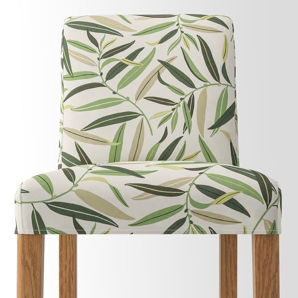 BERGMUND Bar stool with backrest, oak effect/Fågelfors multicolour, 62 cm