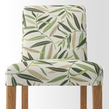 BERGMUND Bar stool with backrest, oak effect/Fågelfors multicolour, 62 cm