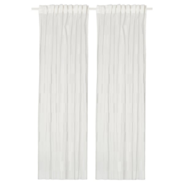 BERGNEJLIKA Net curtains, 1 pair, white/with heading tape, 145x200 cm