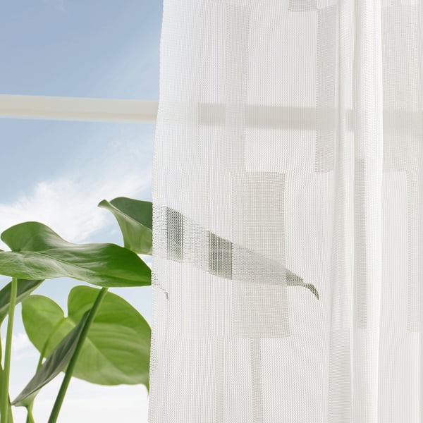 BERGNEJLIKA Net curtains, 1 pair, white/with heading tape, 145x135 cm