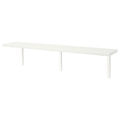 White BERGSHULT wall shelf, rectangular, simple design, supported by metal brackets.