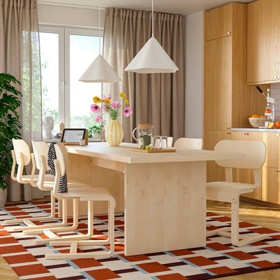 BERGSHYTTAN / LYCKAN Table and 6 chairs, tinted effect birch veneer/birch veneer, 240x93 cm