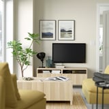 BESTÅ Coffee table with doors, white stained oak effect/Lappviken/Stubbarp white stained oak effect, 120x58 cm