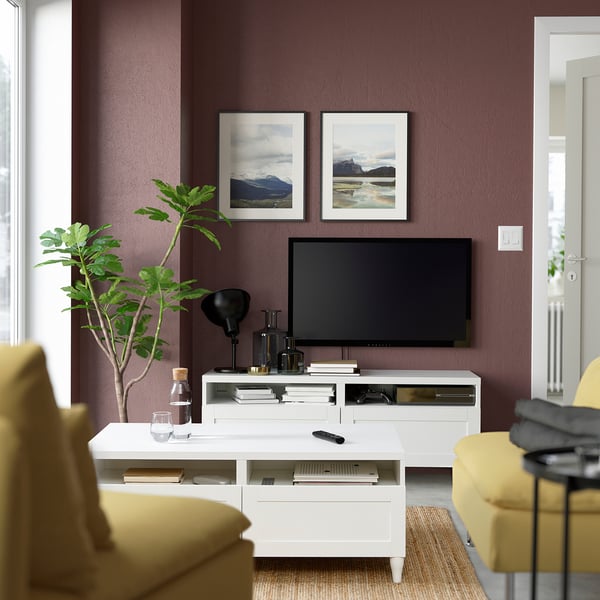 BESTÅ Coffee table with drawers, white/Hanviken/Kabbarp white, 120x58 cm