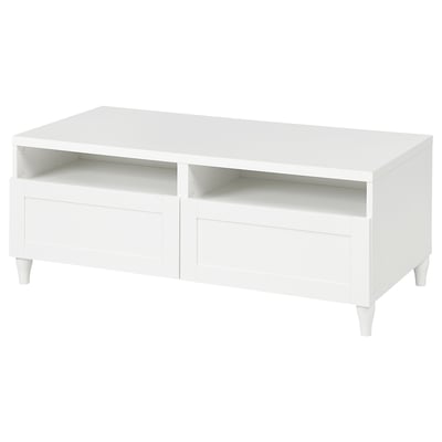 BESTÅ Coffee table with drawers, white/Hanviken/Kabbarp white, 120x58 cm