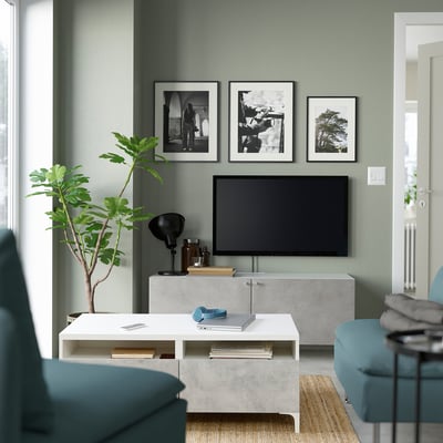 BESTÅ Coffee table with drawers, white Kallviken/light grey concrete effect, 120x58 cm