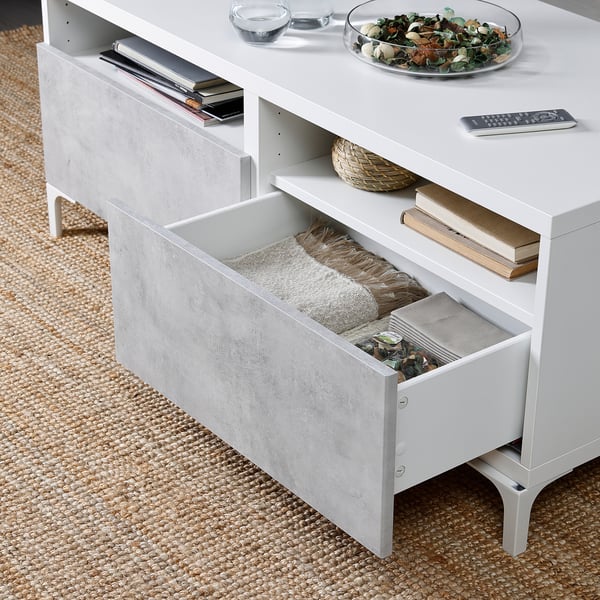 BESTÅ Coffee table with drawers, white Kallviken/light grey concrete effect, 120x58 cm